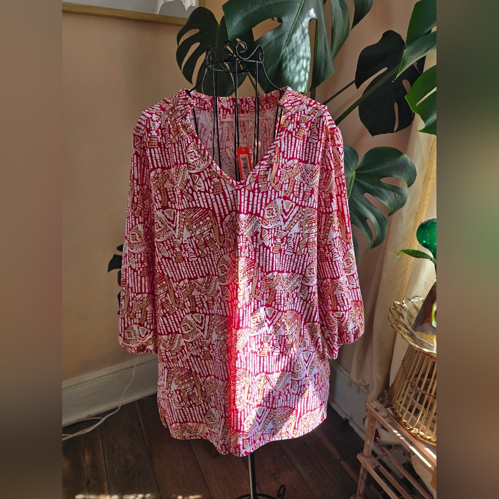 Jude Connally Lucky Elephant Print Blouse NWT